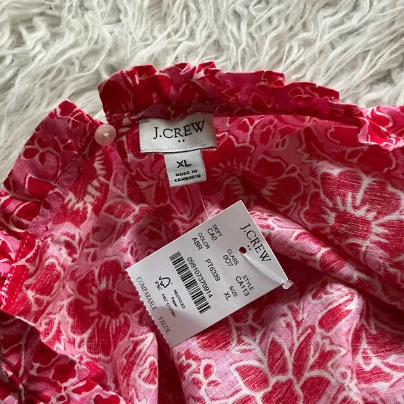 NWT J Crew Printed Linen-blend Ruffleneck Top - Picture 2 of 4